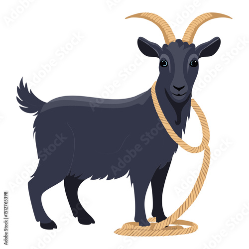 Black Goat with Rope Neck Tie