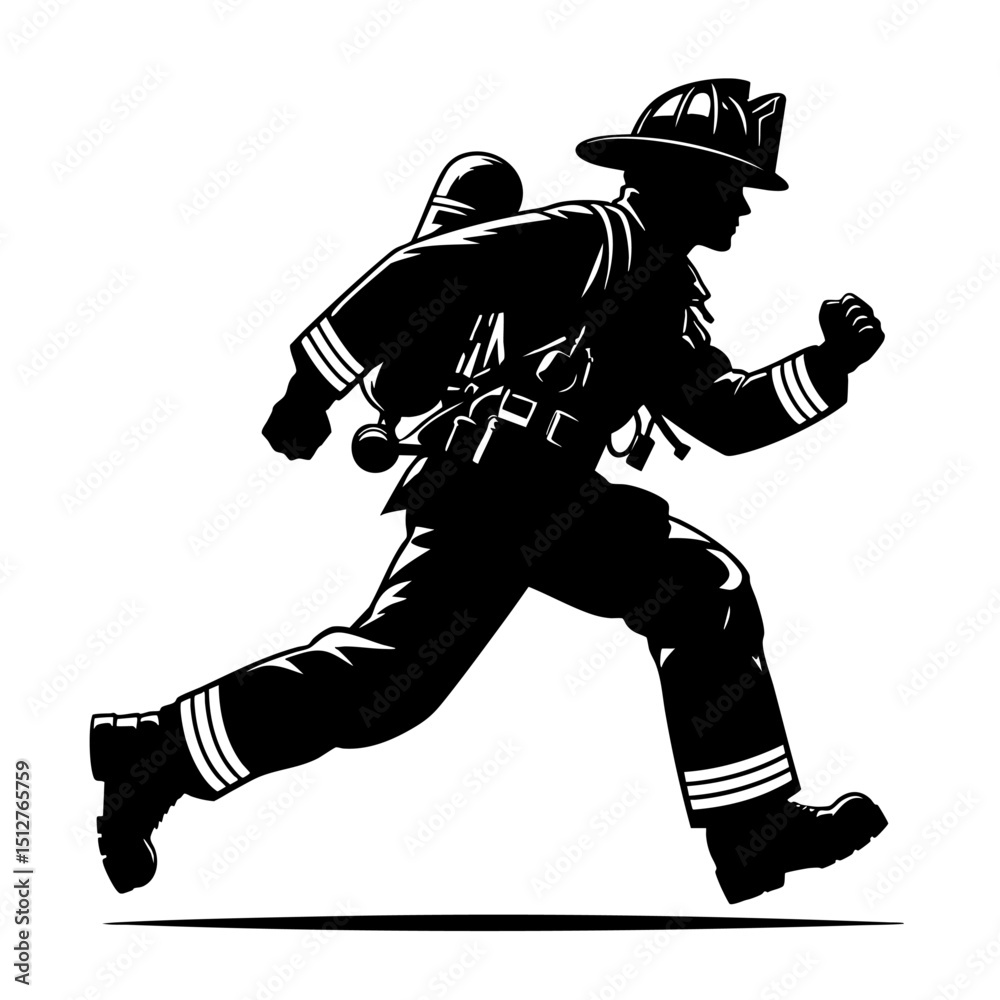 Naklejka premium Firefighter in Action A Silhouette of Courage and Valor