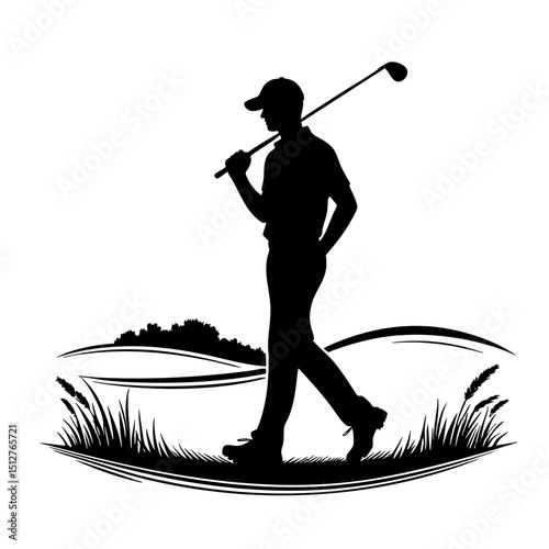 Golfing Silhouette  A Player Walking on the Course