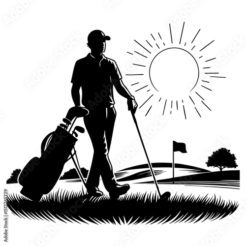 Golf Player Silhouette  A Sunny Day on the Course