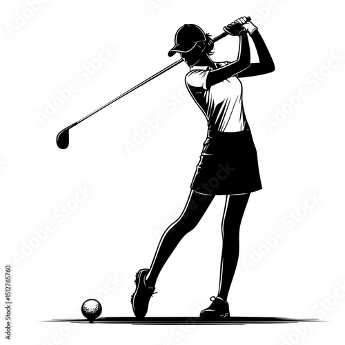 Dynamic Silhouette of a Female Golfer in Action  A Powerful Golf Swing