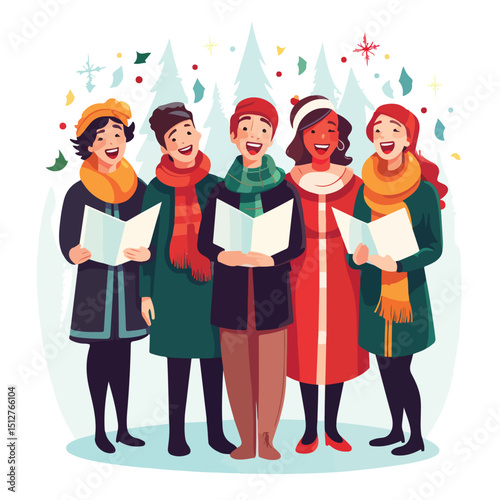 Professional Chorus of Diverse People Singing Christmas Songs Together