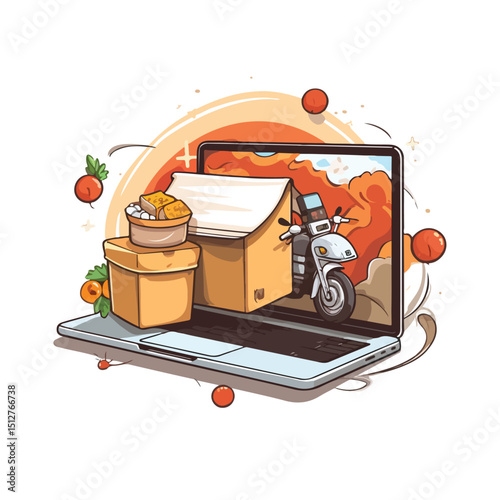 Professional Laptop and Delivery Design Vector Illustration for Business Presentations