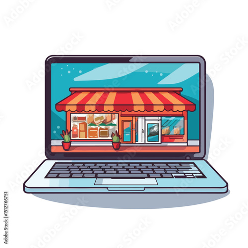 Professional image of laptop browsing and shopping online with hovering tab for business websites