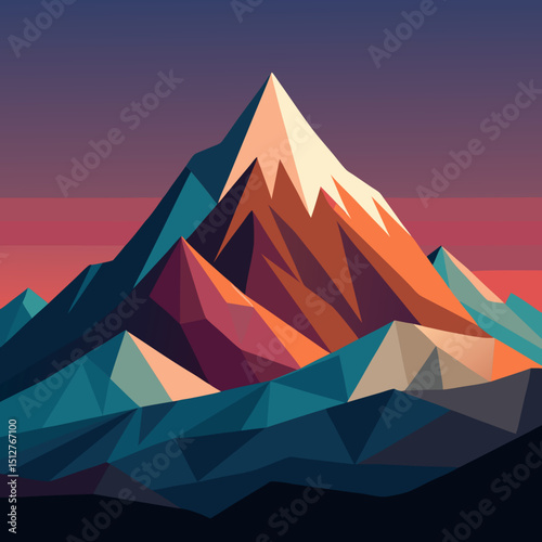 Geometric Mountain Range at Sunset with Triangular Facets a Modern and Abstract Landscape Illustration with Warm and Cool Colors Perfect for Backgrounds and Digital Art Projects