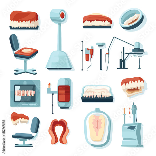 Professional Odontology Icons Set for Dental Clinic Usage in Vector Illustration