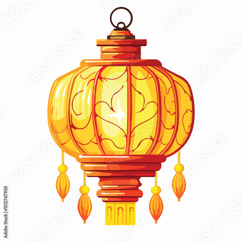 Traditional Oriental Chinese Lantern Lamp Emitting Yellow Light for Decoration