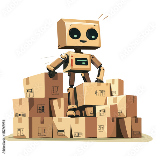 Innovative Delivery and Shipping Concept with Packages and Robot for Logistic Solutions