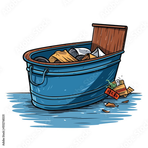 Professional 3D Plastic Garbage Can and Paper Moored Cartoon Icon Illustration