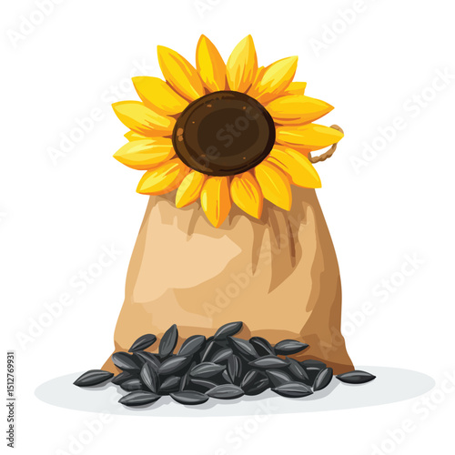 Sunflower Seeds Bag Gardening Flat Style Icon Vector Illustration for Creative Projects