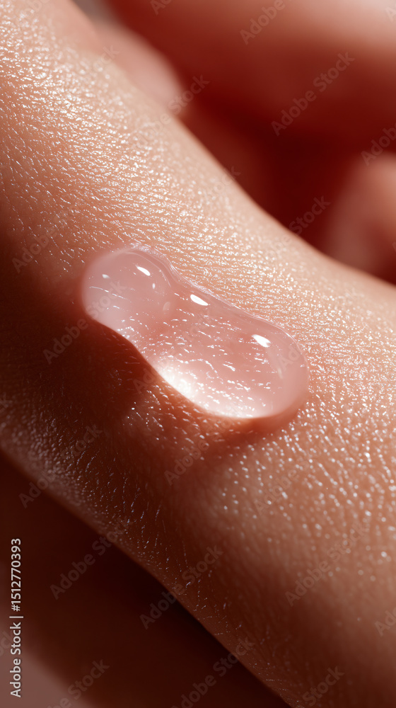 Fototapeta premium Skin Moisture Droplet Beauty Care Serum Hydration Cosmetic Skincare Gel Glossy Closeup Hands Texture Product Pink Shine Natural Health Wellness Lotion Glow Softness Treatment Dermatology