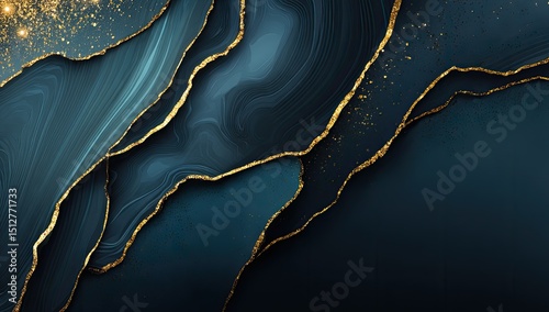Abstract Dark Blue And Gold Marble Background Design