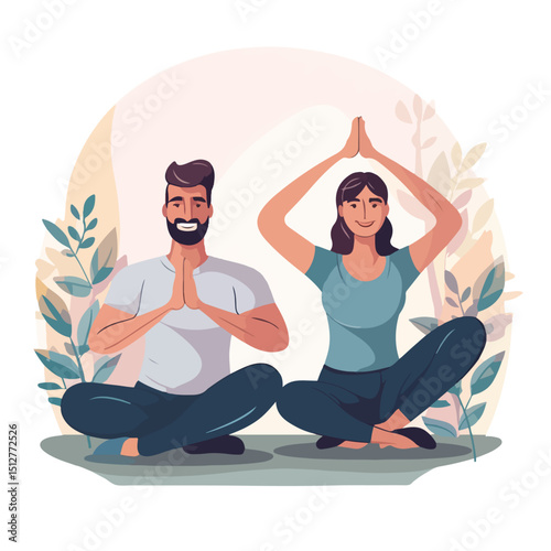 Professional Fitness Lifestyle Couple Strengthening Exercise Routine EPS Image