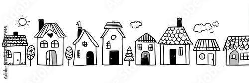 Charming Hand Drawn House Doodle Set � Sketch Style Homes with Roofs for Village, City & Real Estate Icons � Playful Vector Illustration