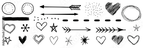 Hand-Drawn Doodle Elements Arrows, Hearts, Stars, Circles, and More