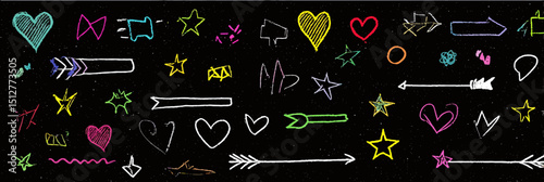 Hand-Drawn Doodle Elements Hearts, Arrows, Stars, and More – Vector Graphics
