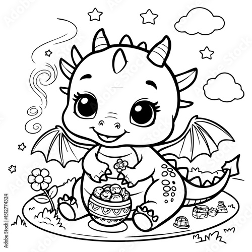 Cute Baby Dragon Holding Candy in a Fantasy World photo