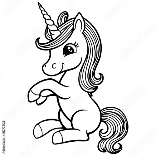 Magical Cute Unicorn Coloring Page for Girls and Kids