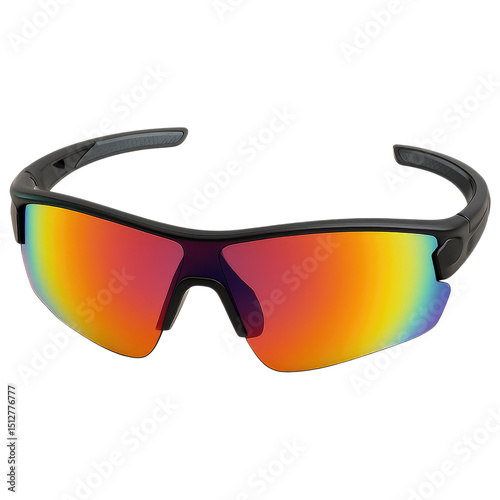 Stylish Sport Sunglasses with Rainbow Reflective Lenses Black Frame
