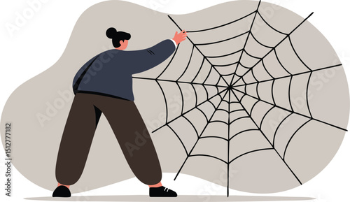 Person creating large spider web vector illustration showing skill and patience in detailed web design 