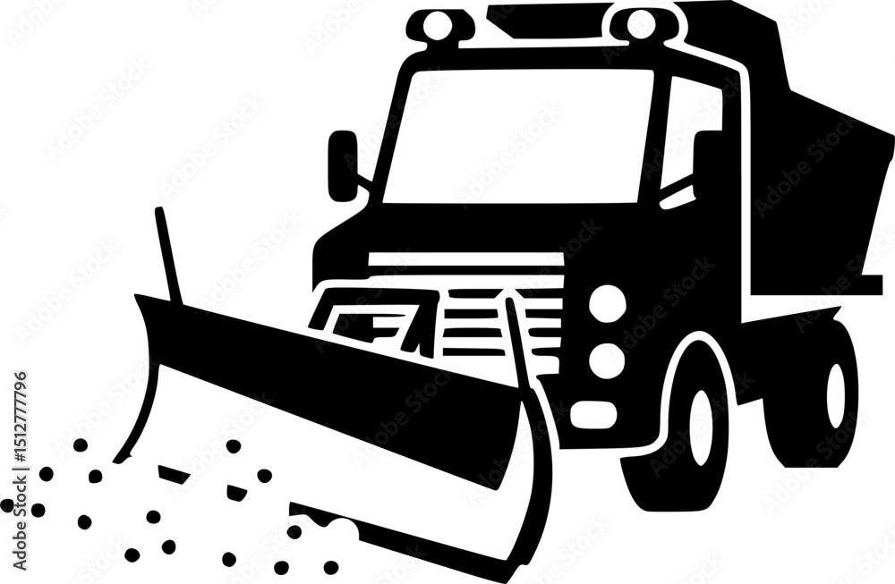 Obraz premium Truck snowplow icon. Snowblower. Black silhouette. Front view. Vector simple flat graphic illustration. Isolated object on a white background 