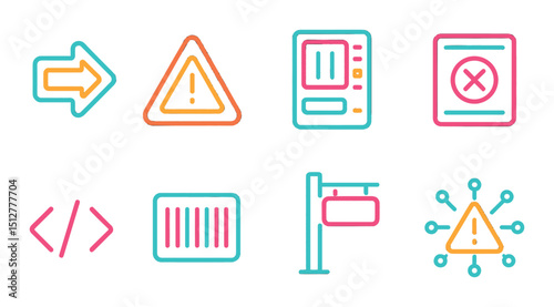 Cyberpunk silhouette icon set. futuristic and neon style symbols