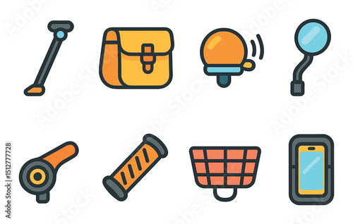 Bike courier flat icon set. delivery, cycling, and messenger symbols for apps