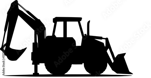 Bulldozer icon. Front view. Black silhouette. Vector flat graphic illustration.
