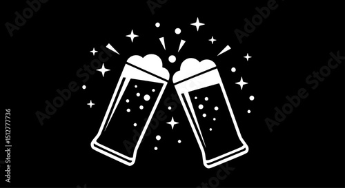 Cheers beer bottles silhouette simple flat vector
