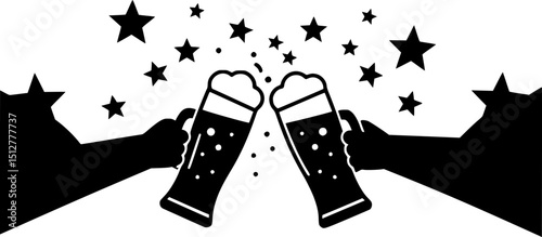 Cheers beer bottles silhouette simple flat vector
