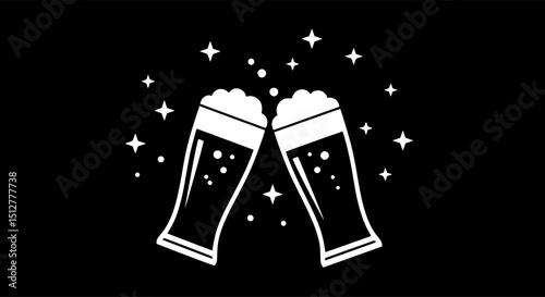 Cheers beer bottles silhouette simple flat vector
