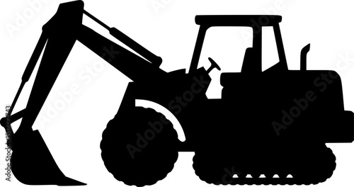 Bulldozer icon. Front view. Black silhouette. Vector flat graphic illustration.
