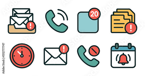 Work stress flat icon set. business pressure and deadline symbols