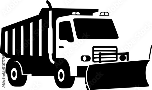 Truck snowplow icon. Snowblower. Black silhouette. Front view. Vector simple flat graphic illustration. Isolated object on a white background
