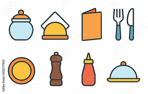 Tabletop essentials icon set in linear style. dining and kitchenware symbols