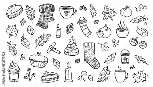 Hand-Drawn Autumn Doodle Set Cozy Fall Illustrations for Design Projects