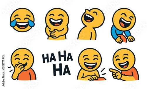 Laughter icon set in flat style. joy, humor, and fun symbols for design