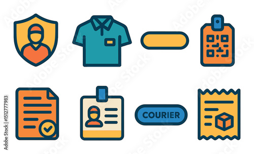 Courier and delivery flat icon set. shipping and logistics symbols