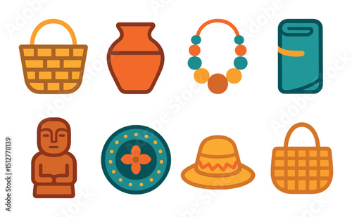 Local craft flat icon set. handmade, artisan symbols for creative projects
