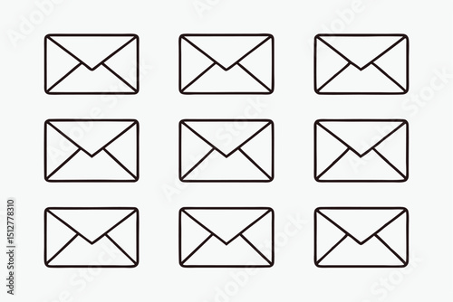Nine Simple Envelope Icons Arranged in a Grid Pattern on White Background