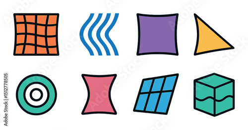 Geometric distortions icon set in flat style. abstract shapes and modern design