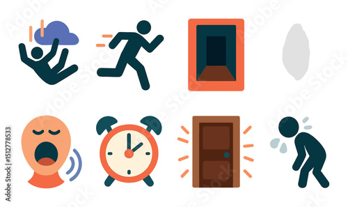 Dream and nightmare flat icon set. sleep terrors and night fear symbols