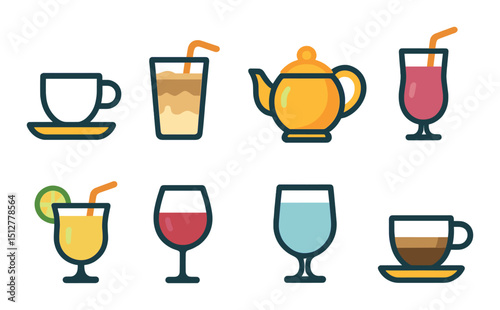 Café drink flat icon set. beverage and refreshment design elements