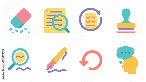 Perfectionism trap icon set: flat design symbols for productivity and workflow