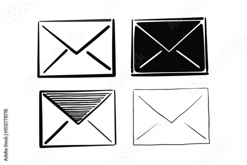 Four Hand Drawn Envelopes with Different Styles on a White Background