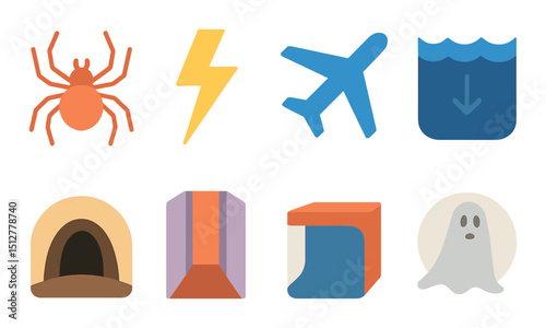 Phobia silhouette icon set. fear symbols and anxiety illustrations.
