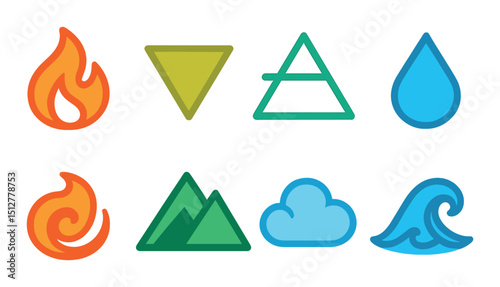 Elemental symbols flat icon set. nature and elements-themed graphics collection