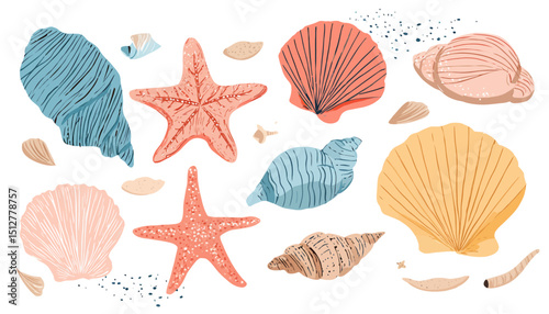 Seashells and Starfish Collection Hand-Drawn Illustrations for Summer Designs