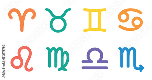 Zodiac symbols flat icon set. astrology signs and horoscope elements