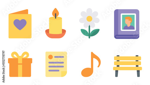 Grief support icon set in flat style. bereavement, empathy, condolence symbols